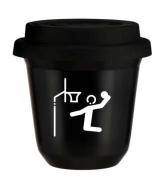 Kubek 240 ml CZARNY "Koszykówka (biały)", z czarną pokrywką Kubek 240 ml CZARNY "Koszykówka (biały)", z czarną pokrywką