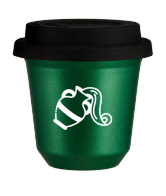 Kubek 240 ml ZIELONY METALIC "Wodnik (biały)", z czarną pokrywką Kubek 240 ml ZIELONY METALIC "Wodnik (biały)", z czarną pokrywką