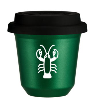 Kubek 240 ml ZIELONY METALIC "Rak (biały)", z czarną pokrywką Kubek 240 ml ZIELONY METALIC "Rak (biały)", z czarną pokrywką