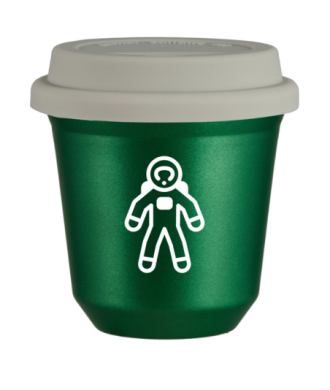 Kubek 240 ml ZIELONY METALIC "Astronauta (biały)", z białą pokrywką Kubek 240 ml ZIELONY METALIC "Astronauta (biały)", z białą pokrywką
