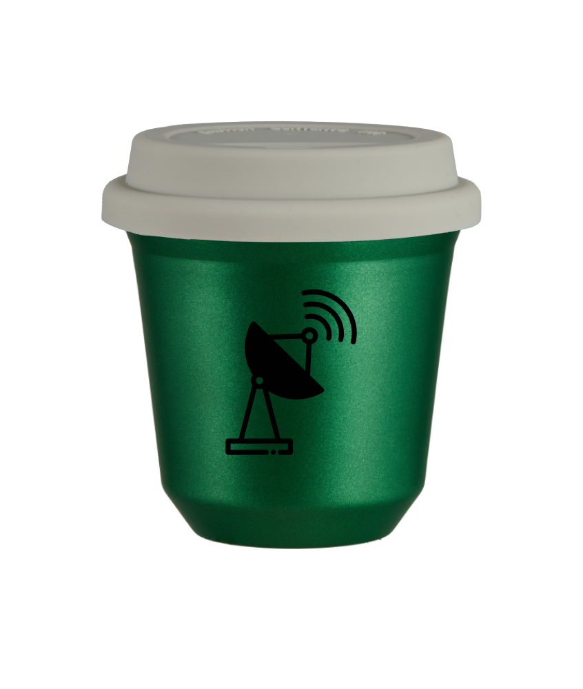 Kubek 240 ml ZIELONY METALIC "Antena (czarny)", z białą pokrywką