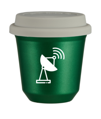 Kubek 240 ml ZIELONY METALIC "Antena (biały)", z białą pokrywką Kubek 240 ml ZIELONY METALIC "Antena (biały)", z białą pokrywką