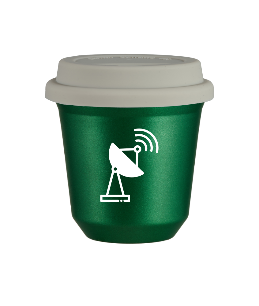 Kubek 240 ml ZIELONY METALIC "Antena (biały)", z białą pokrywką