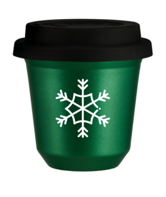 Kubek 240 ml ZIELONY METALIC "Śnieżynka (biały)", z czarną pokrywką Kubek 240 ml ZIELONY METALIC "Śnieżynka (biały)", z czarną pokrywką
