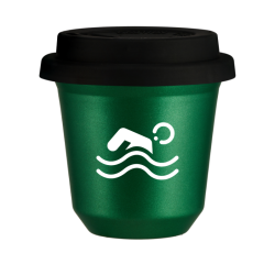 Cup 240 ml METALLIC GREEN "Swimming (white)", with black lid