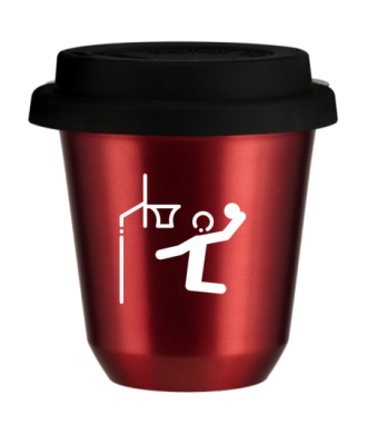 Kubek 240 ml CZERWONY METALIC "Koszykówka (biały)", z czarną pokrywką Kubek 240 ml CZERWONY METALIC "Koszykówka (biały)", z czarną pokrywką
