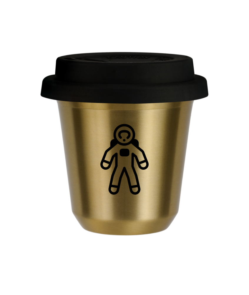 Kubek 240 ml ZŁOTY "Astronauta (czarny)", z czarną pokrywką