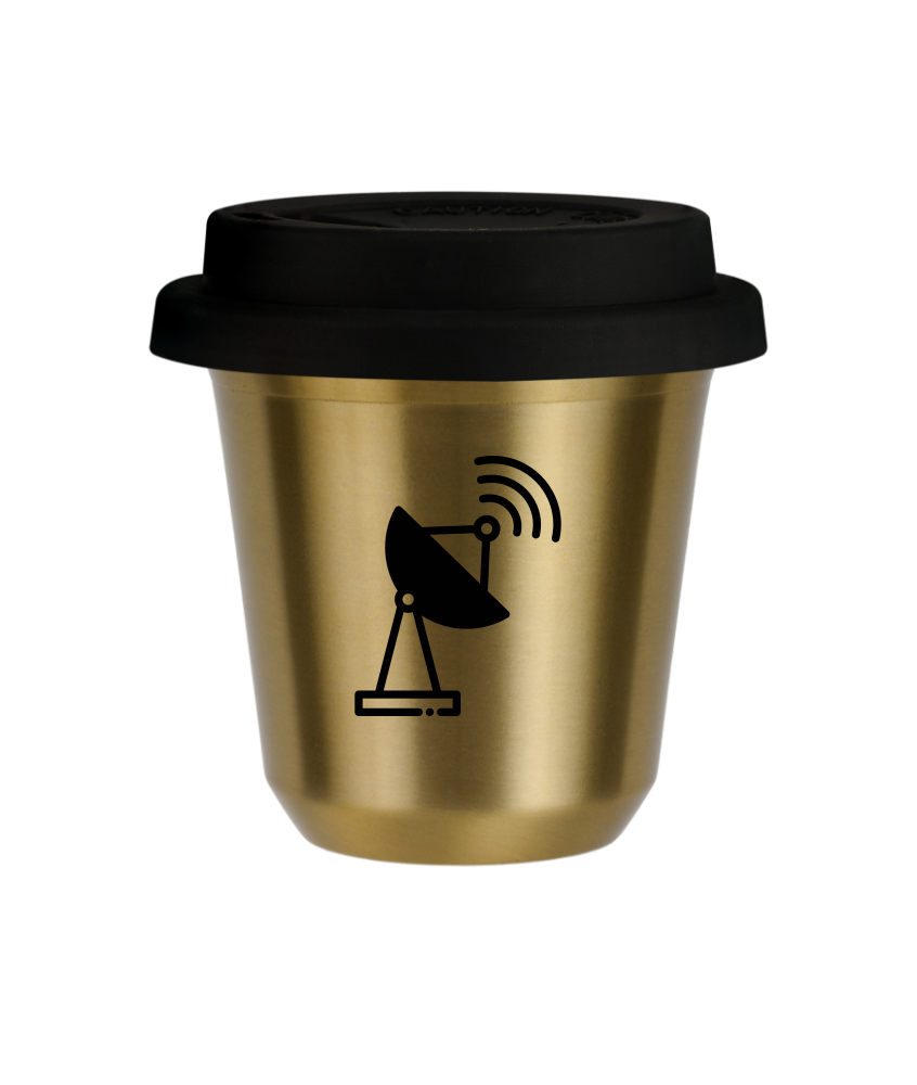 Kubek 240 ml ZŁOTY "Antena (czarny)", z czarną pokrywką