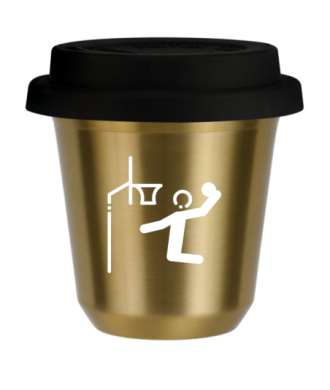 Kubek 240 ml ZŁOTY "Koszykówka (biały)", z czarną pokrywką Kubek 240 ml ZŁOTY "Koszykówka (biały)", z czarną pokrywką