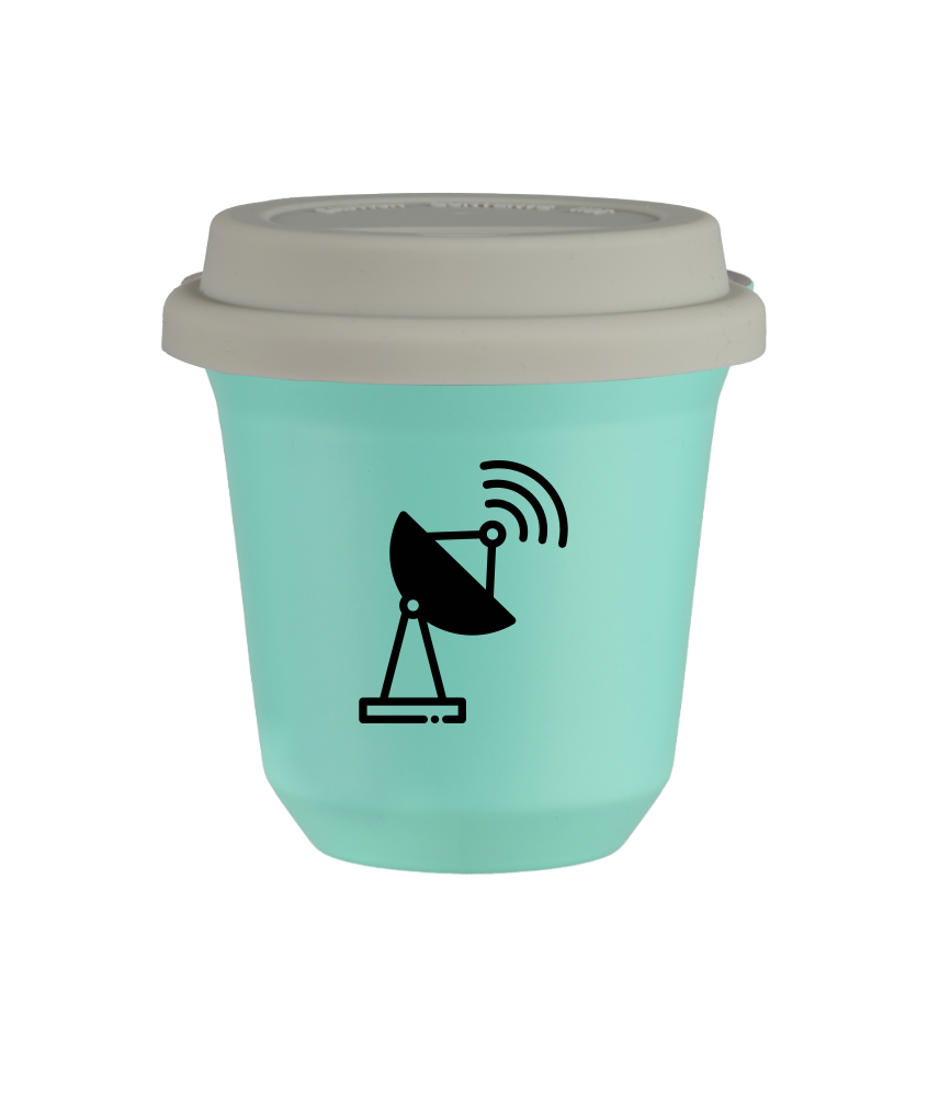 Kubek 240 ml TURKUSOWY "Antena", z białą pokrywką