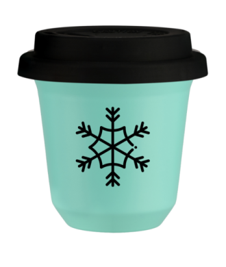 Kubek 240 ml TURKUSOWY "Śnieżynka (czarny)", z czarną pokrywką Kubek 240 ml TURKUSOWY "Śnieżynka (czarny)", z czarną pokrywką