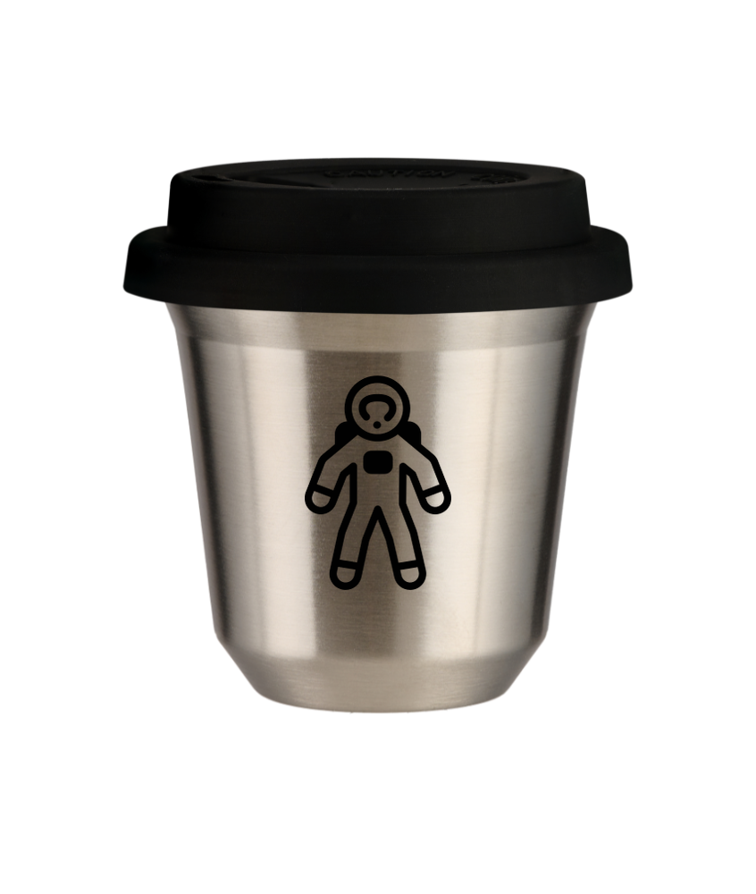 Kubek 240 ml SREBRNY "Astronauta (czarny)", z czarną pokrywką