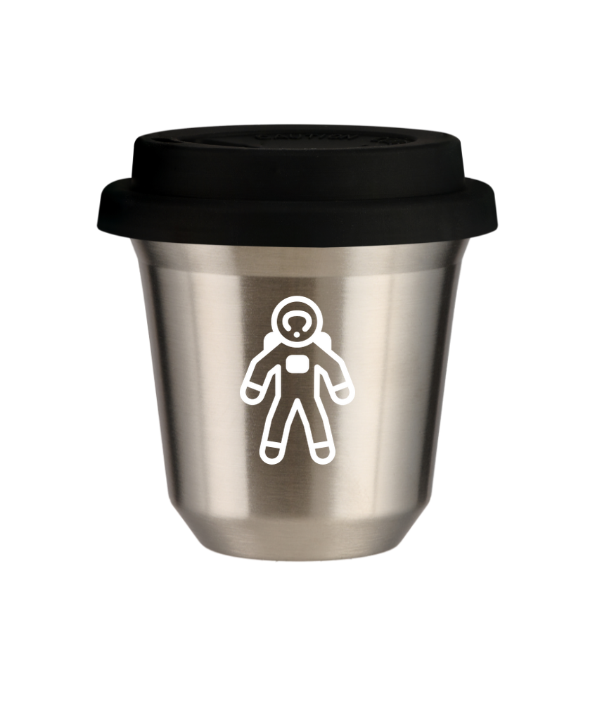Kubek 240 ml SREBRNY "Astronauta (biały)", z czarną pokrywką