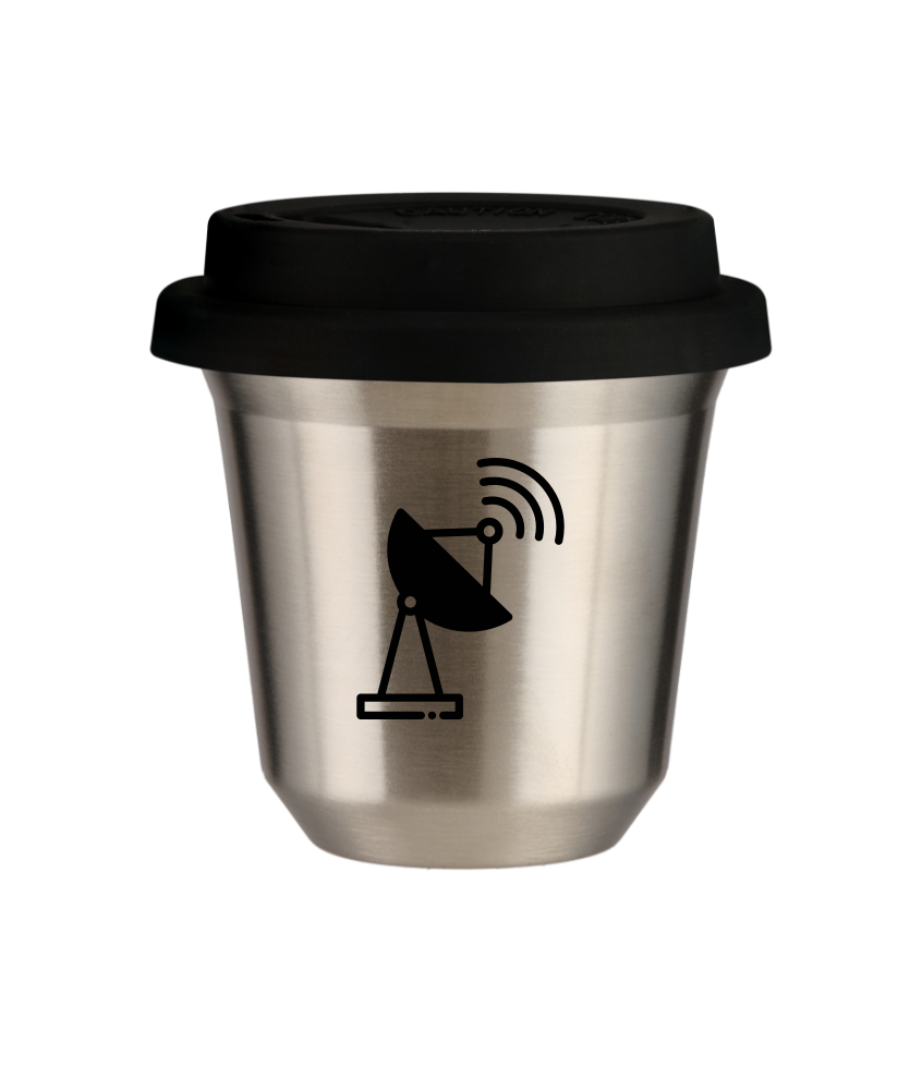Kubek 240 ml SREBRNY "Antena (czarny)", z czarną pokrywką