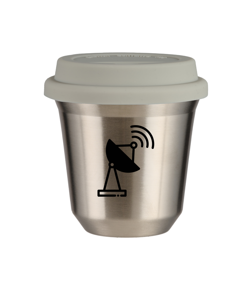 Kubek 240 ml SREBRNY "Antena (czarny)", z białą pokrywką