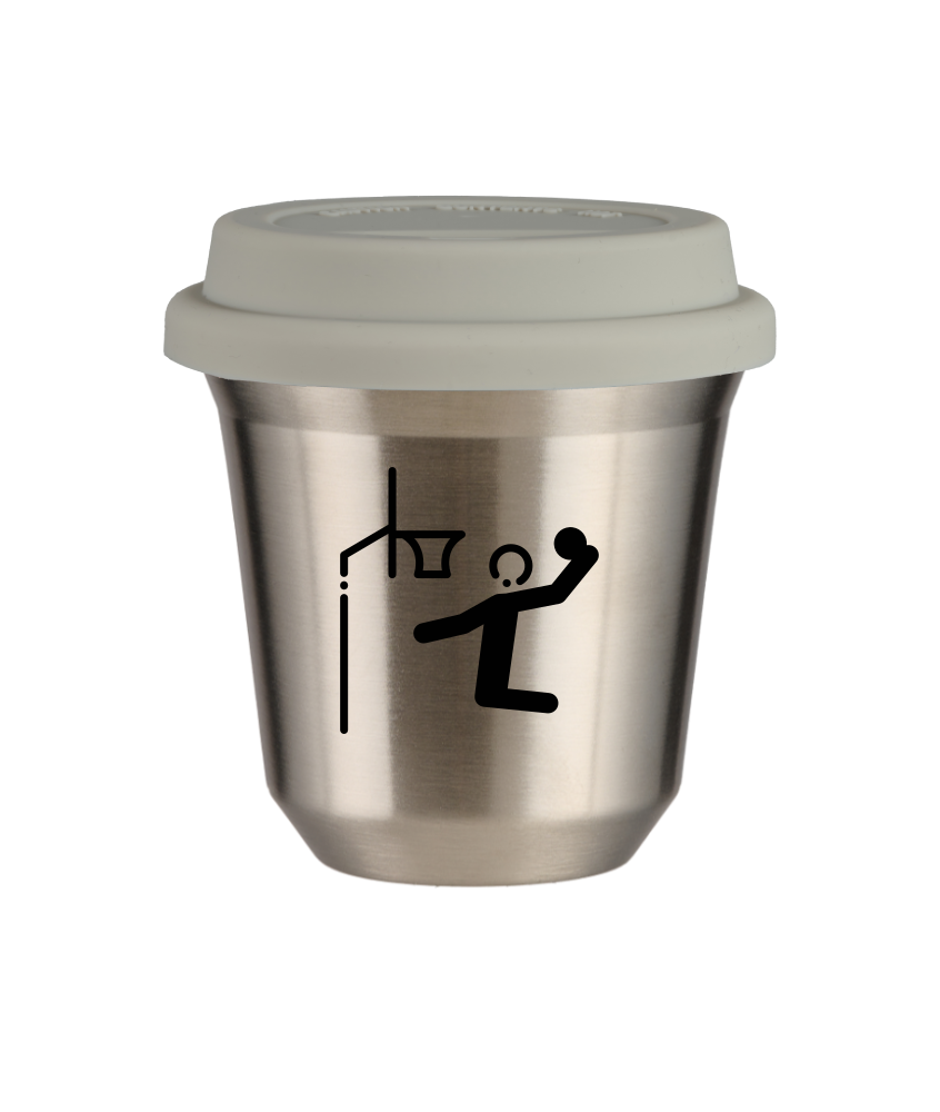 Kubek 240 ml SREBRNY "Koszykówka", z białą pokrywką