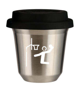 Kubek 240 ml SREBRNY "Koszykówka (biały)", z czarną pokrywką Kubek 240 ml SREBRNY "Koszykówka (biały)", z czarną pokrywką