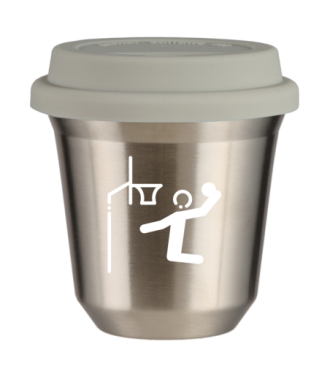 Kubek 240 ml SREBRNY "Koszykówka (biały)", z białą pokrywką Kubek 240 ml SREBRNY "Koszykówka (biały)", z białą pokrywką