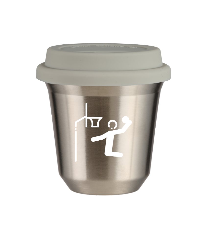 Kubek 240 ml SREBRNY "Koszykówka (biały)", z białą pokrywką