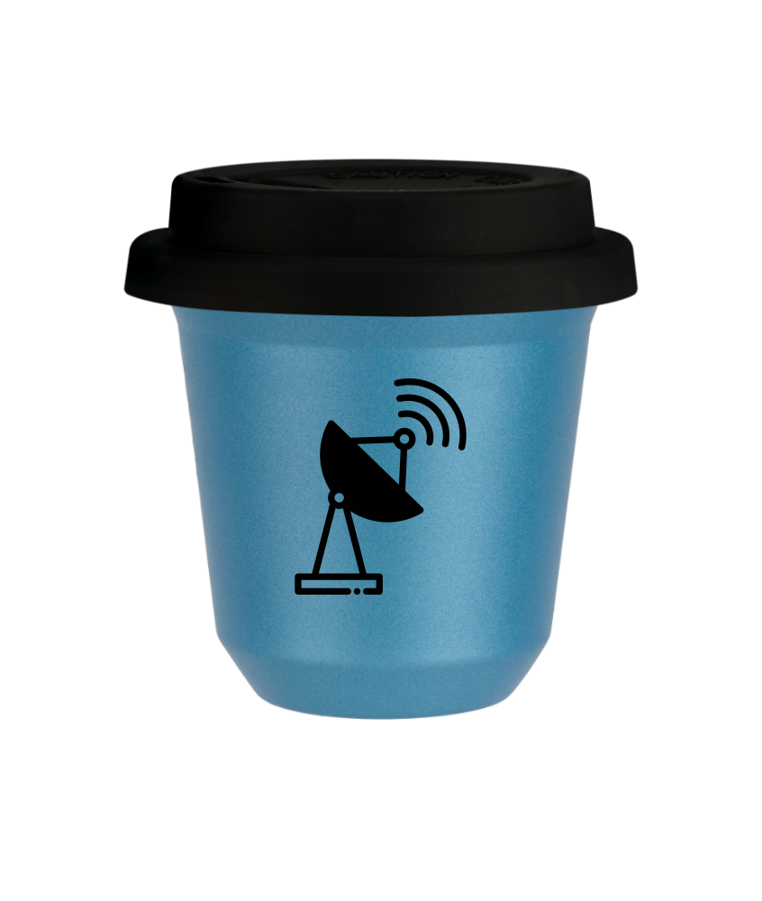 Kubek 240 ml BŁĘKITNY METALIC "Antena (czarny)", z czarną pokrywką