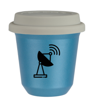 Kubek 240 ml BŁĘKITNY METALIC "Antena (czarny)", z białą pokrywką Kubek 240 ml BŁĘKITNY METALIC "Antena (czarny)", z białą pokrywką
