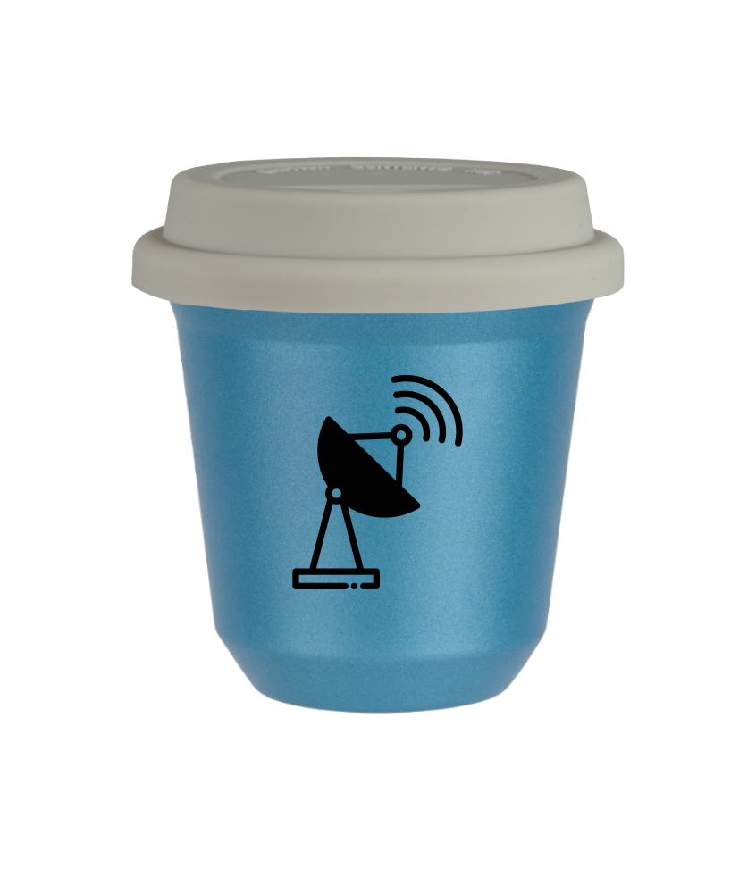 Kubek 240 ml BŁĘKITNY METALIC "Antena (czarny)", z białą pokrywką