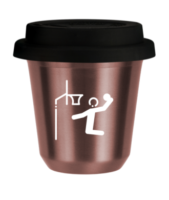 Kubek 240 ml RÓŻOWE ZŁOTO "Koszykówka (biały)", z czarną pokrywką Kubek 240 ml RÓŻOWE ZŁOTO "Koszykówka (biały)", z czarną pokrywką