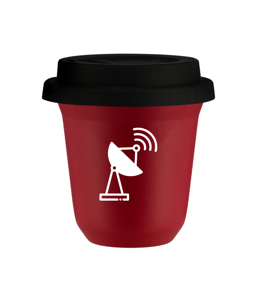 Kubek 240 ml CZERWONY "Antena (biały)", z czarną pokrywką