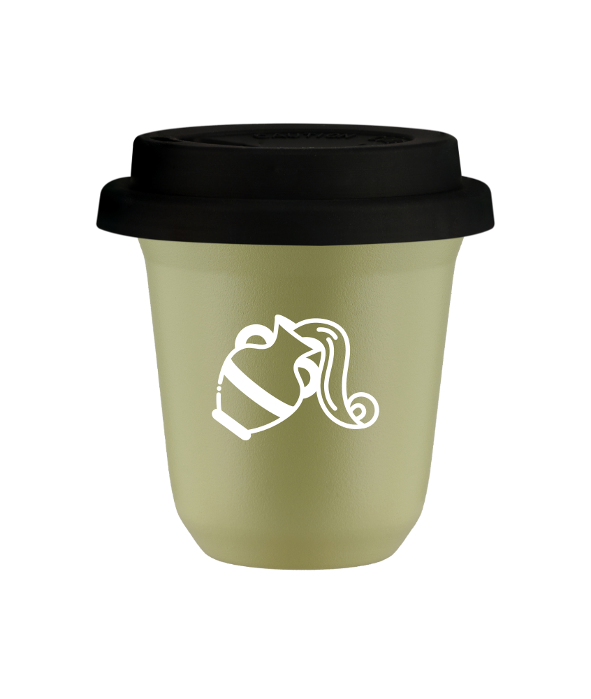 Kubek 240 ml PISTACJOWY "Wodnik (biały)", z czarną pokrywką