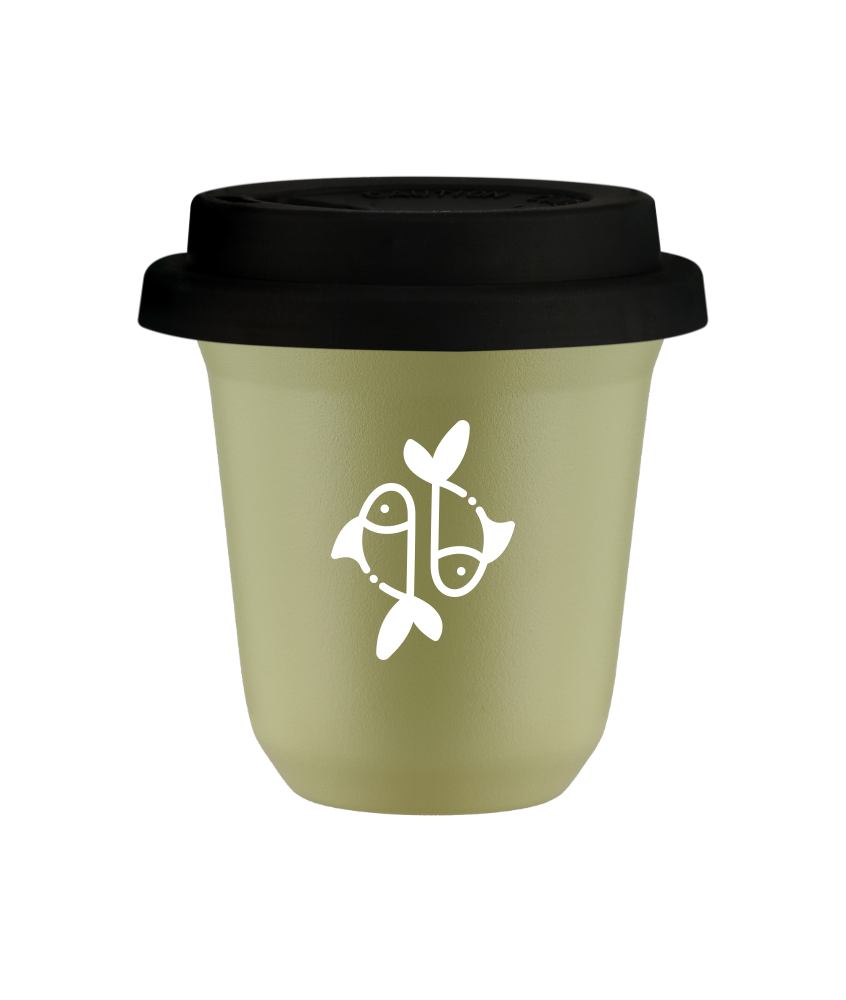 Cup 240 ml PISTACHIO "Pisces (white)", with black lid