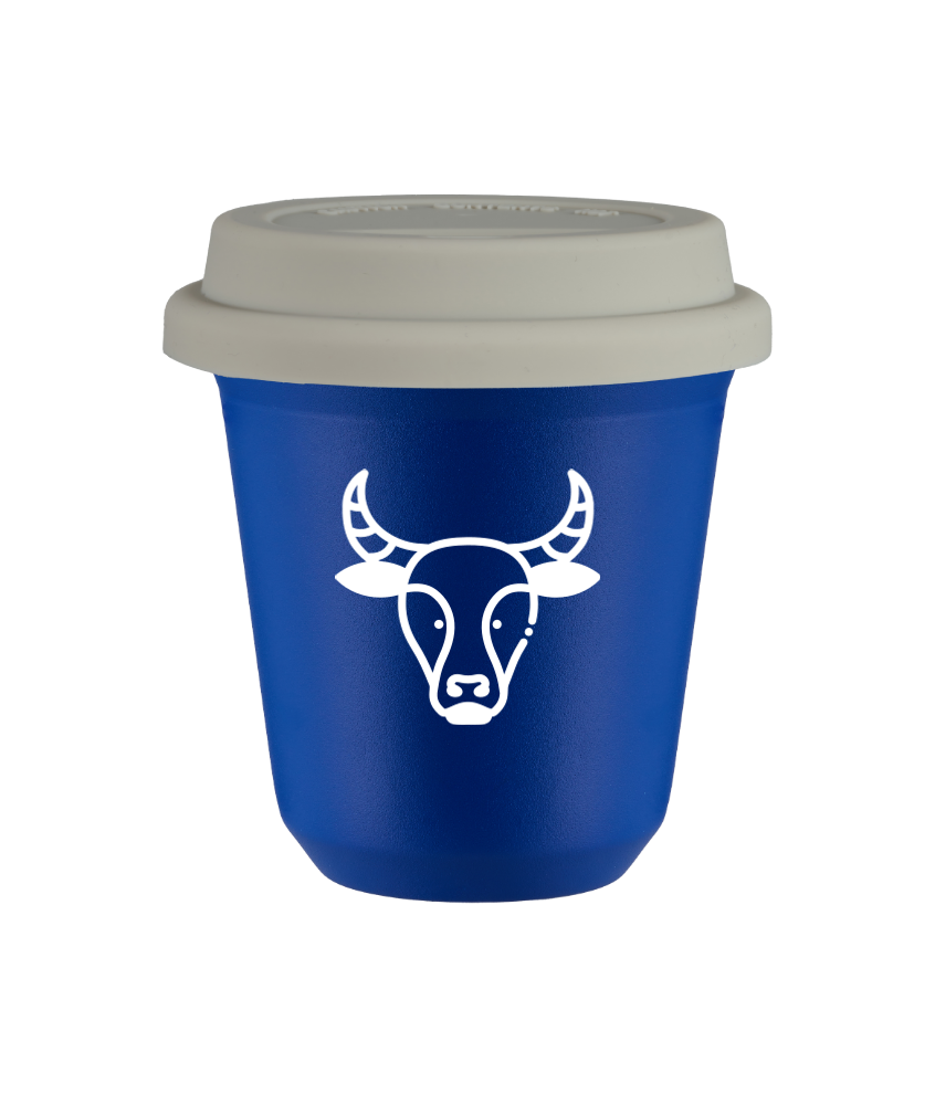 Cup 240 ml BLUE "Taurus (white)", with white lid