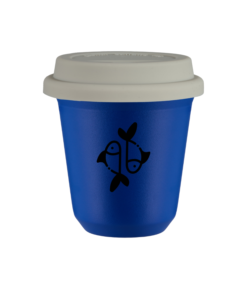 Cup 240 ml BLUE "Pisces", with white lid