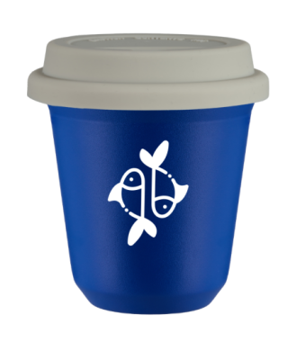 Kubek navy blue 240 ml, RYBY (bialy) z pokrywka biala kubek termiczny na kawe | 85,00 zł