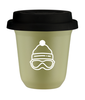 Kubek 240 ml PISTACJOWY "Czapka (biały)", z czarną pokrywką Kubek 240 ml PISTACJOWY "Czapka (biały)", z czarną pokrywką