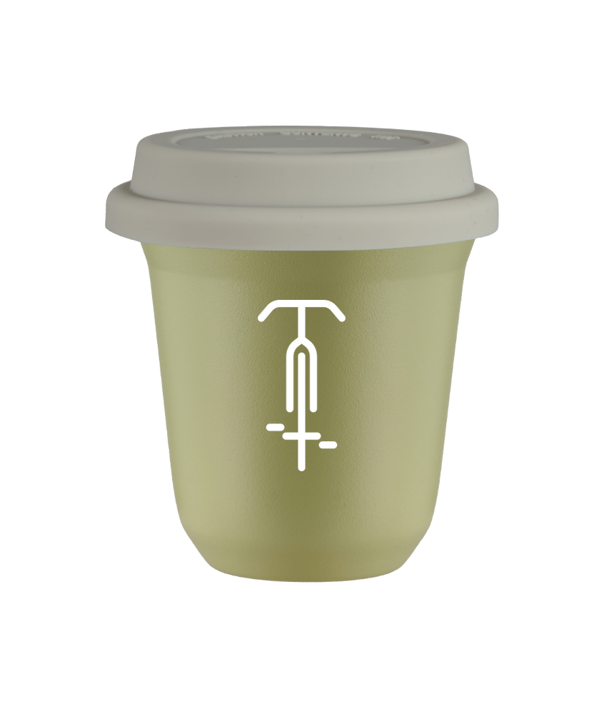 Kubek 240 ml PISTACJOWY "Kolarstwo 1 (biały)", z białą pokrywką