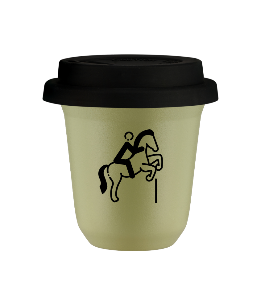 Kubek 240 ml PISTACJOWY "Jeździectwo 1", z czarną pokrywką