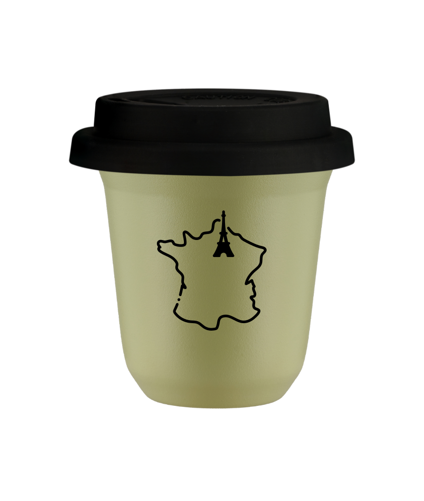 Kubek 240 ml PISTACJOWY "Francja", z czarną pokrywką