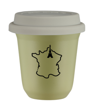 Kubek 240 ml PISTACJOWY "Francja (czarny)", z białą pokrywką Kubek 240 ml PISTACJOWY "Francja (czarny)", z białą pokrywką