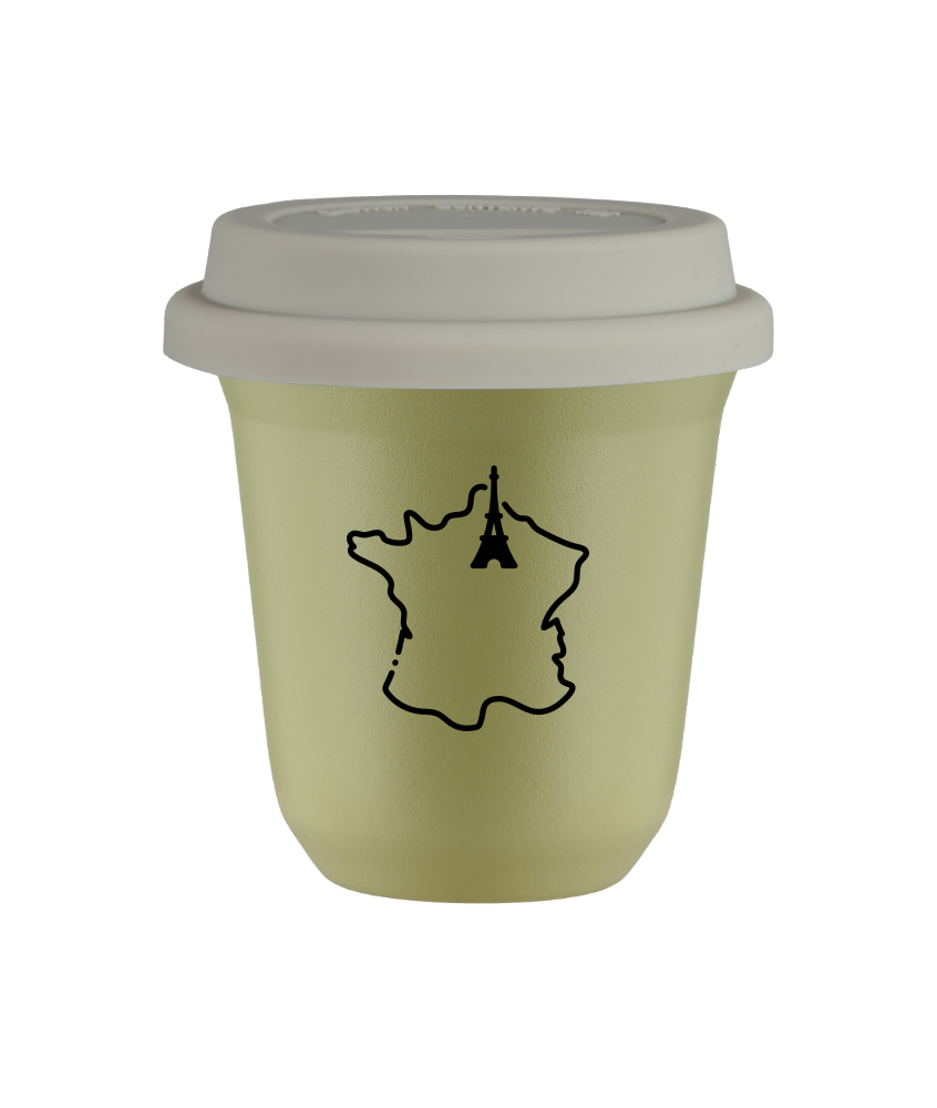 Kubek 240 ml PISTACJOWY "Francja (czarny)", z białą pokrywką