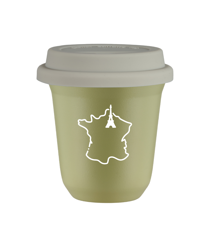 Kubek 240 ml PISTACJOWY "Francja (biały)", z białą pokrywką