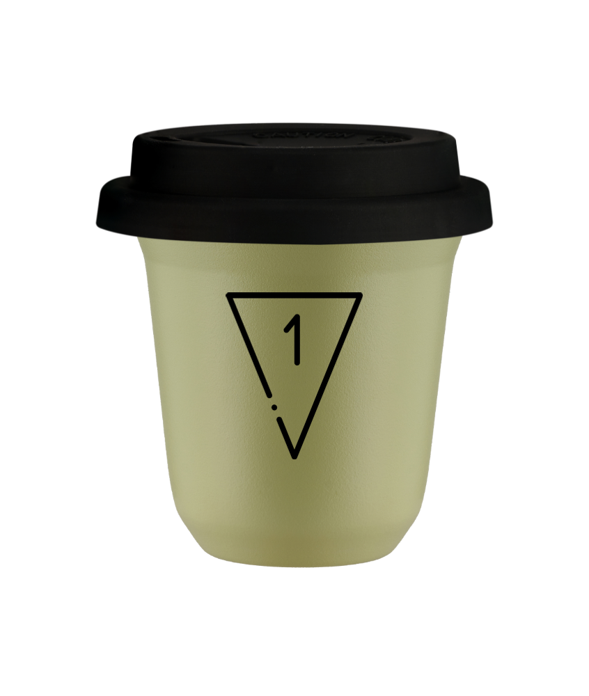 Kubek 240 ml PISTACJOWY "1 (czarny)", z czarną pokrywką