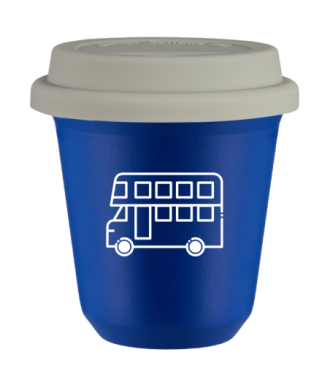 Kubek 240 ml NIEBIESKI "Autobus (biały)", z białą pokrywką Kubek 240 ml NIEBIESKI "Autobus (biały)", z białą pokrywką