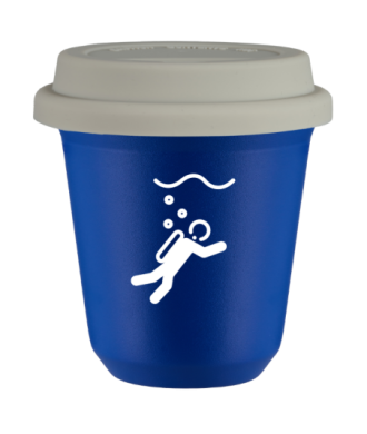 Kubek navy blue 240 ml, NURKOWANIE (bialy) z pokrywka biala