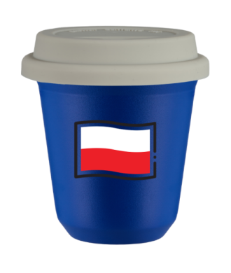 Kubek navy blue 240 ml, FLAGA POLSKI z pokrywka biala