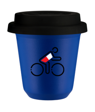 Kubek navy blue 240 ml, KOLARZ W POLSKICH BARWACH z pokrywka czarna