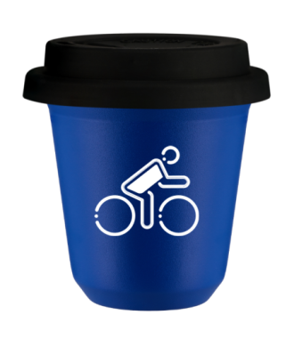 Kubek navy blue 240 ml, KOLARZ W POLSKICH BARWACH (bialy) z pokrywka czarna