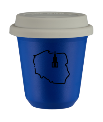 Kubek navy blue 240 ml, POLSKA (czarny) z pokrywka biala