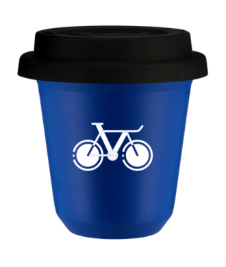 Kubek navy blue 240 ml, ROWER 1 (bialy) z pokrywka czarna