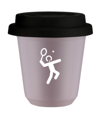 Kubek 240 ml LAWENDOWY "Tenis 2 (biały)", z czarną pokrywką Kubek 240 ml LAWENDOWY "Tenis 2 (biały)", z czarną pokrywką