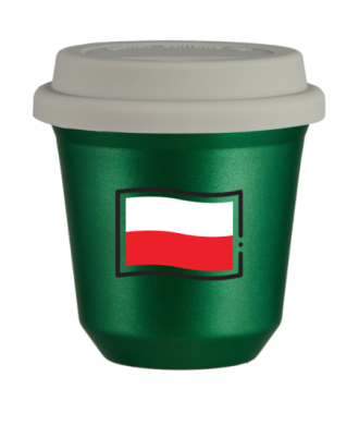 Kubek zielony 240 ml, FLAGA POLSKI z pokrywka biala